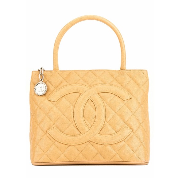 CHANEL Handbags - CHANEL Beige Medallion Quilted Caviar Tote